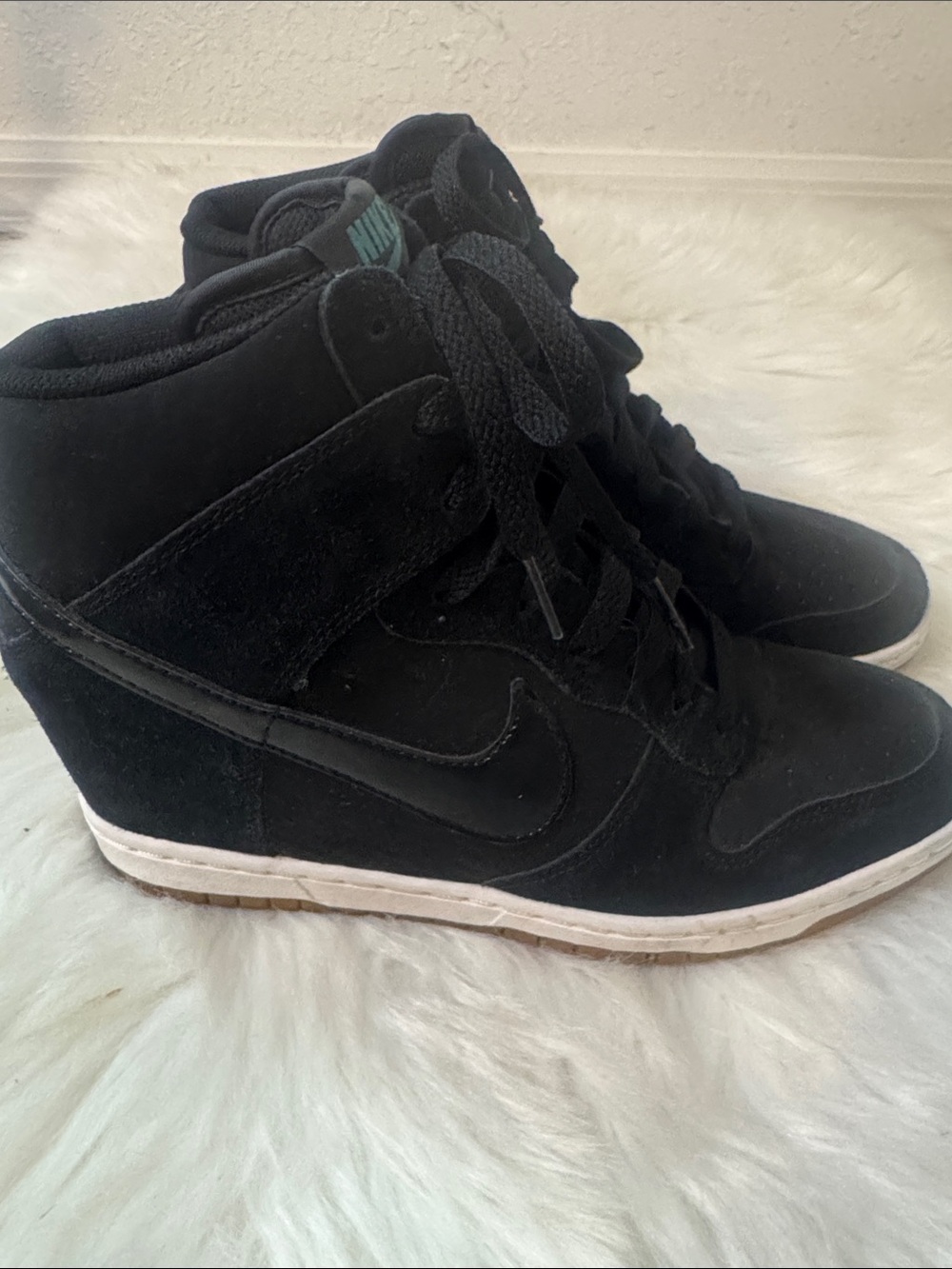 Nike Black Wedge High-Top Sneakers with Teal Logo